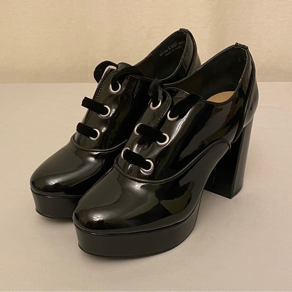 Chinese Laundry 6.5 Nattaly Platform Oxfords Shoes Black Patent Academia Chunky - Picture 15 of 15